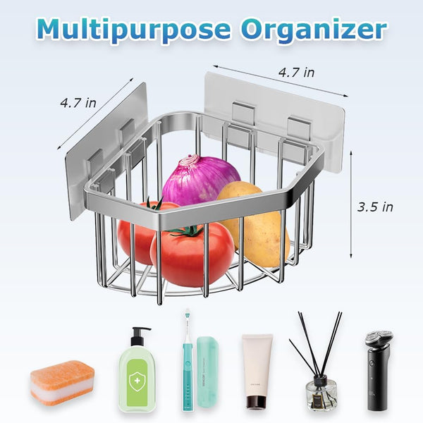 Anjing 4 Kitchen Sink Caddy Corner Sponge Holder Organizer, Stainless Steel Adhesive with Hooks