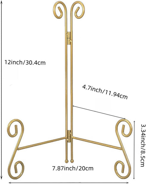 Gold 12 Inch Plate Stand, Heavy-Duty Decorative Plate Holder for Displaying Platters, Photos, Frames, Books