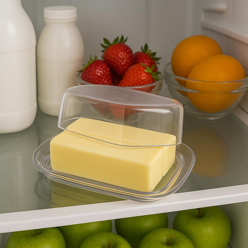 2 Countertop Large Butter Dish with Lid, Butter Keeper, Plastic Butter Holder Tray Container, Holds Stick of Butter