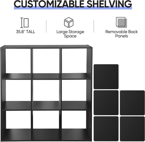 9 5 ZenStyle Cube Storage Shelf Organizer, Wooden Bookshelf System Display Cube Shelves Compartments, Customizable W/