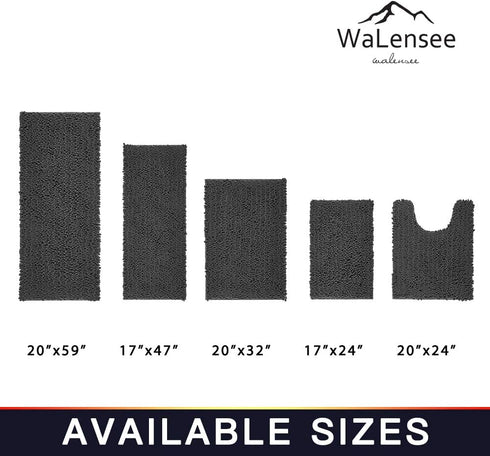Walensee Non Slip Bathroom Rug Mat (24x17 Inch Dark Grey) Water Absorbent Super Soft Shaggy Chenille Machine Washable