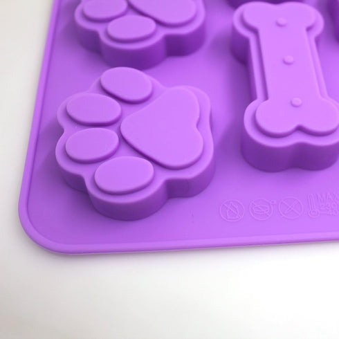 3 Pcs Silicone Molds, Puppy Dog Paw & Bone Shaped 2 in 1, 8-Cavity Baking Pans, Reusable Ice Candy Trays (Pink, Blue,
