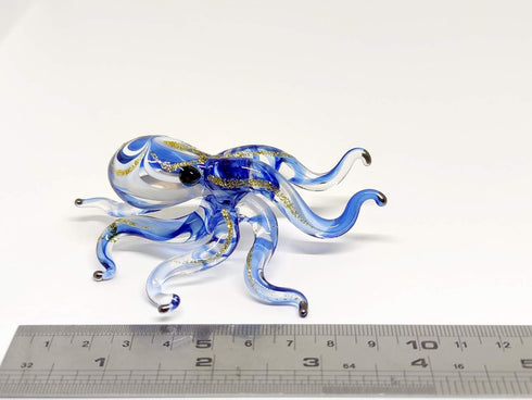 Octopus Miniature Figurines - Hand Blown Color Glass Art Collectible Gift Decor, 3.25" Blue Tone