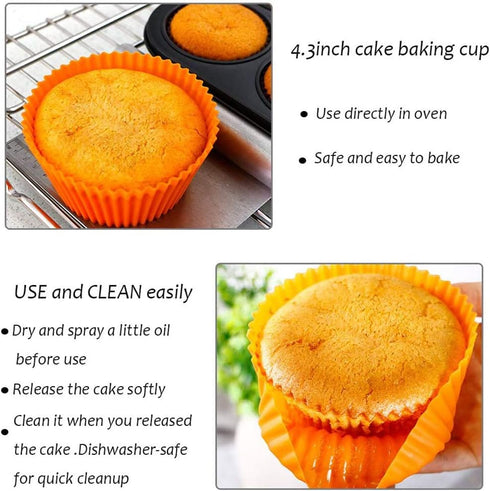 Webake 4.3 Inch Jumbo Silicone Baking Cups, Reusable Non-stick Extra Large Cupcake Liners, Pack of 12