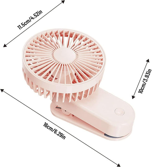 Portable Mini Clip on Fan - 4000mAh Rechargeable USB Battery Operated Stroller Fan with Magnetic Base, Pink