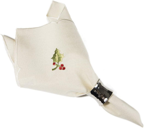 Winter Berry Embroidered Christmas Napkins, Set of 4, 21 by 21"