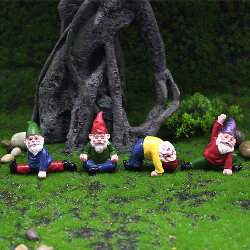 Yoga Gnome Miniature Garden Gnome, Fairy Garden Accessories Set of 4 Little Outdoor Gnomes