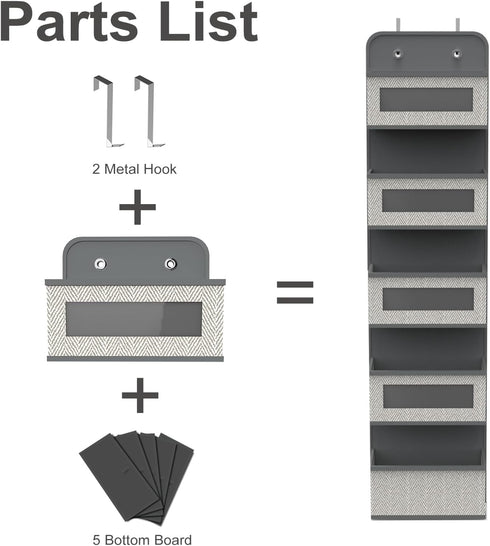 Over The Door Hanging Organizer with 5 Big Pockets, Wall Mount Storage for Pantry, Closet, and Nursery