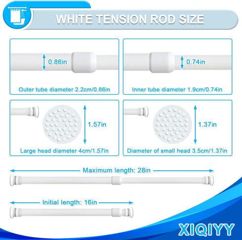 Small Tension Rods 16 to 28 Inch, Adjustable Shower Spring Tension Rod for Windows