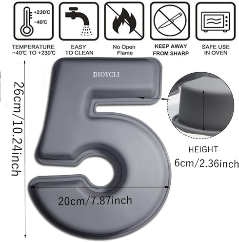 Dioycli Large Number Cake Pan For Baking 3D Silicone Number Cake Mold DIY Baking Letter Ectangle Novel Cake Tins For Birthday and Wedding Anniversary in 10 Inch Number of 5 by Dioycli