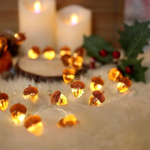 30 10 Thanksgiving Acorn Lights Fall Garland Decorative Fairy String Light Cute Novelty Lights LEDs ft USB or Battery