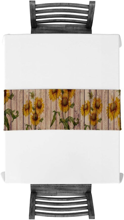 Rustic Sunflowers Table Runner - Cotton Linen - 72 Inch Dresser Scarves for Kitchen, Dining, Sofa, Home Decor