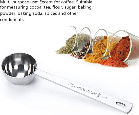 2-Piece Stainless Steel Tablespoon Measure Spoon, Long Handle Coffee Scoop (Silver, 15ml)