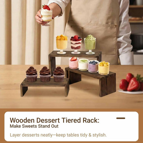 Jerbikas 3-Tier Collectibles(9.5/8.5/7.5 Wood Display Risers Versatile Food Display Risers for Party, Desktop Organizer