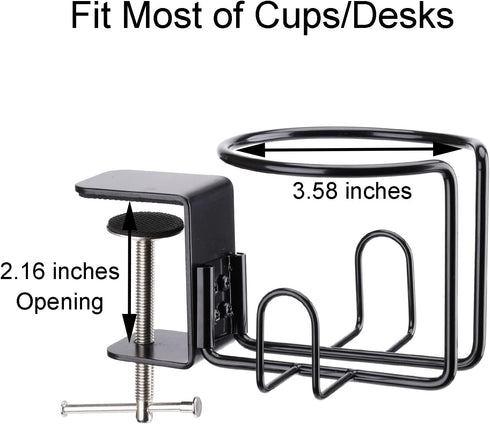 Large Clip On Table Cup Holder, Anti-Spill Holder for Lawn Chair, Pack of 2, Black