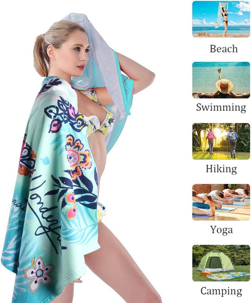 Microfiber Beach Towel, Oversized 30×60 inch Sand Free Quick Dry Lightweight Towel with Cute Starfish Design