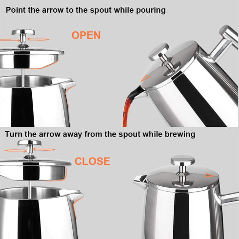 Secura 17-Ounce French Press Coffee Maker, 304 Stainless Steel Insulated with Extra Screen
