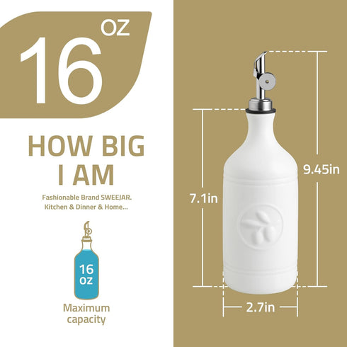 16 Oz 1 Pack(Red, Sweejar Ceramic Olive Oil Dispenser Bottle, Oil Dispenser for Kitchen with Gravity Spout, Relief