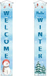 Welcome Hello Winter Porch Banner, Snowman Cardinal Christmas Holiday Front Door Sign Decoration