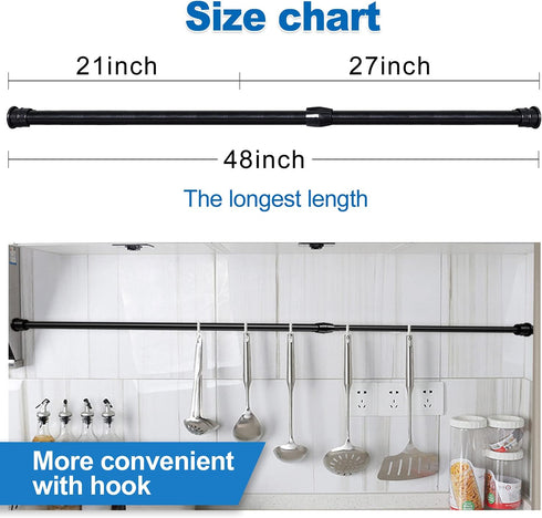AIZESI Short Tension Curtain Rods, 4 Pcs Black, 28" to 41"