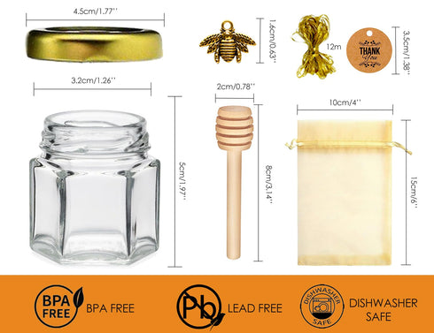 Ahhute 20 Pack 1.5oz Honey Jar, Mini Honey Jars with Dipper, Glass Honey Pot Baby Shower Favors, Party Favors & Wedding