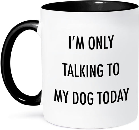 3dRose "I'm only Talking To My Dog Today" Mug, Black, 11 oz