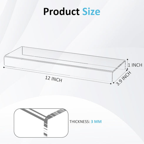 12x3.9x1 pack 2, 12 12x3.9x1 Inch Sezanrpt Acrylic Shelf Riser of Clear Display Shelf for Shoes, Glasses, Plants, Home