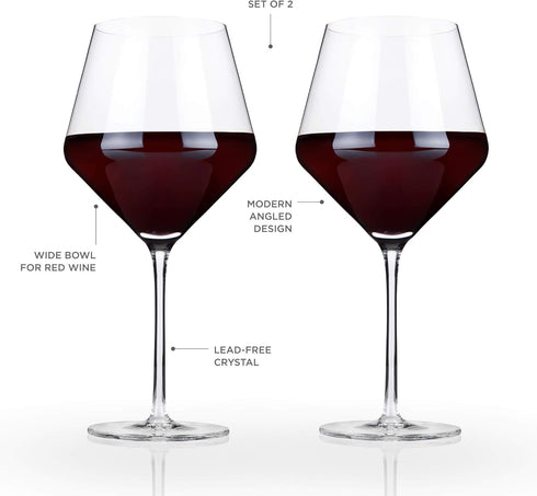 Viski Raye Angled Burgundy Glasses Set of 2 - Premium Crystal Clear Red Wine Gift Set, 21 oz