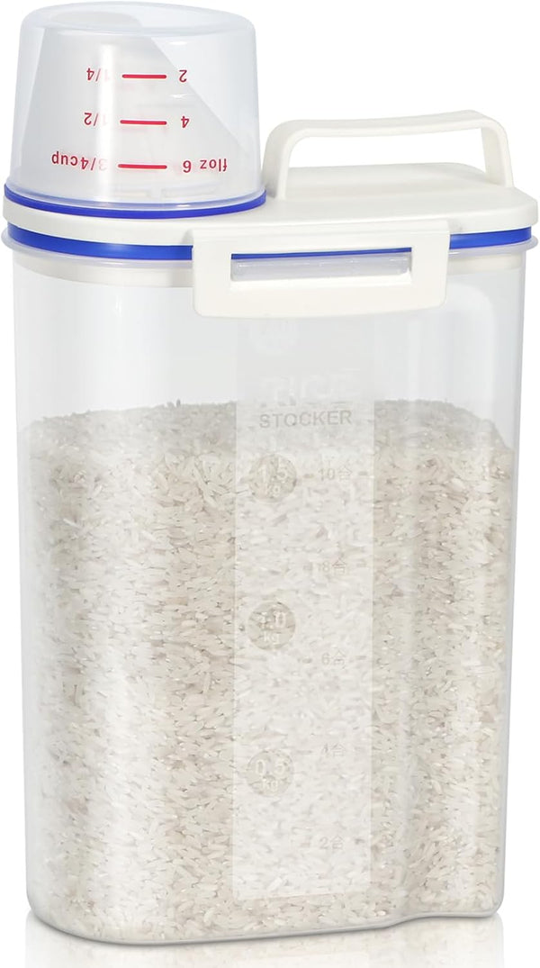 TBMax Rice Container 4 Lbs / 2 Kg Dispenser with Measuring Cup, BPA-Free Plastic Food Storage Holder