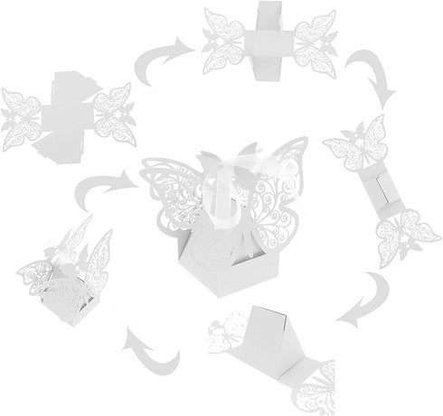 50 Pieces Butterfly Laser Cut Favor Boxes DIY Wedding Birthday Gift Candy Boxes with Ribbons (Skyblue)