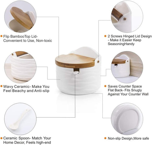 Set,Ceramic Home,8.8 oz 260ML June Sky Sugar and Cream Sugar Containers with Lid and Spoon - Porcelain White Salt