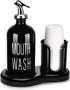 Glass Mouthwash Dispenser with Cup Holder,BYAWAY Mouthwash Set for Bathroom,16 OZ Refillable
