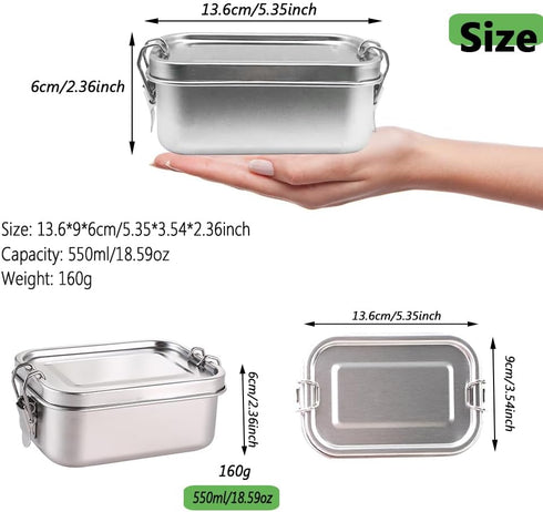 Stainless Steel 4-Pack Food Storage Containers Set, Reusable Metal Lunch Boxes with Lids, 550 ml, BPA-Free