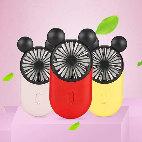 Cute Personal Mini Fan, Handheld USB Rechargeable Fan with LED Light, 3 Adjustable Speeds, Pink Mouse 1 Pack
