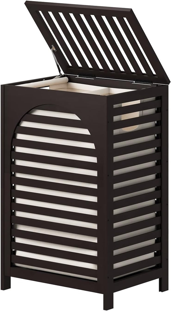 Laundry Hamper with Lid - 22.5 Gallon (85L) Bamboo Wood Clothes Basket with Lid and Handles, Brown