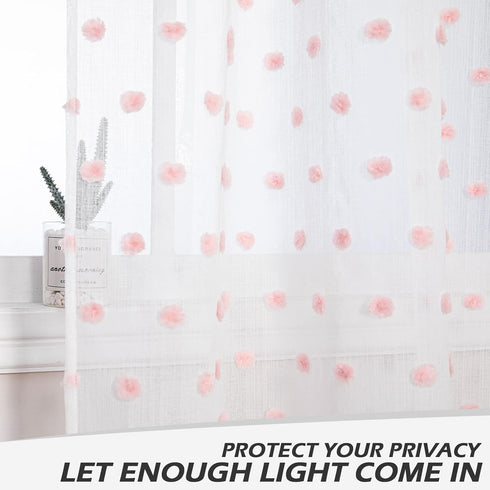84 Inch 2 52 84 inch MYSKY HOME Pom Pom Sheer Curtains for Girls Bedroom Pink Curtains for Nursery Long Living Room