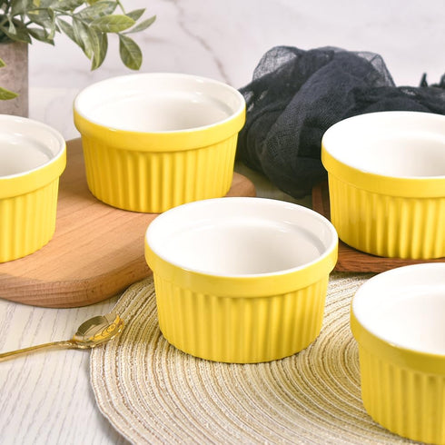 homEdge Porcelain Ramekins Set, 240 ml / 8 Fl Ounces Ice Cream Bowl, Set of 6 Yellow
