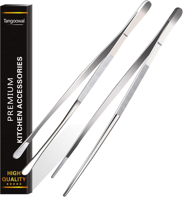 2 Pcs Extra-Long 12-Inch Fine Tweezer Tongs, Stainless Steel