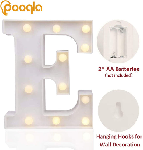Pooqla LED Marquee Letter Lights Sign - Light Up Alphabet Letter for Home Party Wedding Decoration E