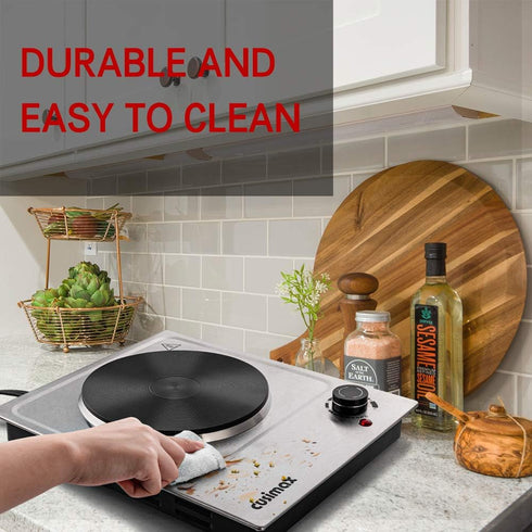 CUSIMAX 1500W Electric Hot Plate, Portable Stainless Steel Single Burner for Cooking, Easy to Clean, CMHP-C150N