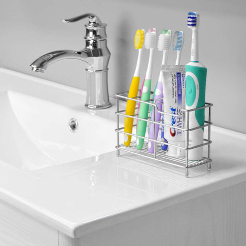 Linkidea Stainless Steel Toothbrush Holder Stand - 7 Slot Organizer for Shower, Bathroom, Wallmount/Countertop