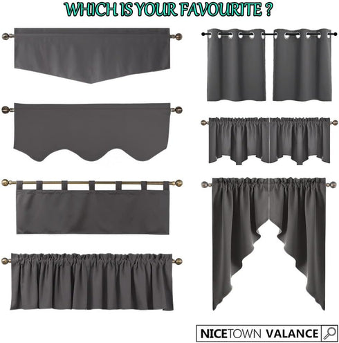 NICETOWN Burgundy Red Blackout Valances, Thermal Insulated W52 x L18 Scalloped Rod Pocket Curtains for Small Windows
