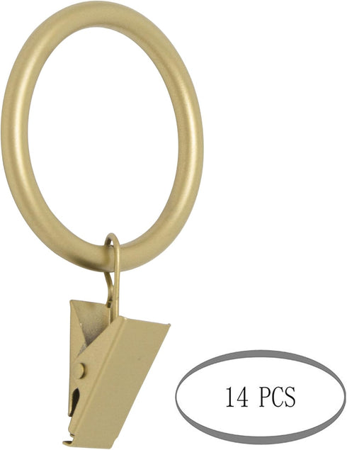 Meriville Drapery Curtain Rings with Clip, Set of 14, 1.5-Inch Inner Diameter, Royal Gold Finish