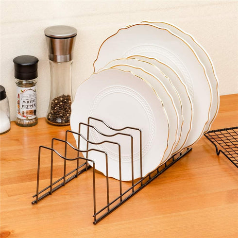SANNO Pan Pot Lid Holder Organizer - Kitchen Rack for Plates, Bakeware, Pots & Pans, Nickel, 10 Dividers