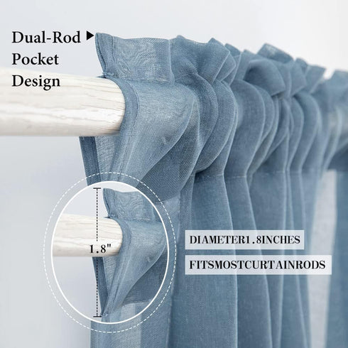 MIULEE Dusty Blue Linen Textured Sheer Curtains, 84 Inches Long, 2 Panels for Bedroom Living Room
