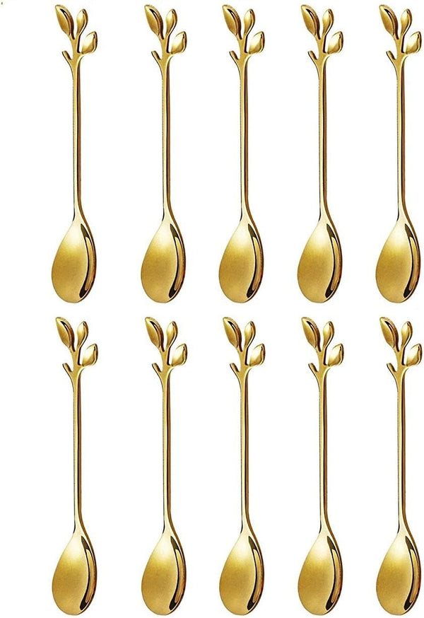 Stainless Steel Leaf Coffee Spoon - SZBAIDEKJ 10 Pcs Creative Dessert Spoons for Mixing & Stirring