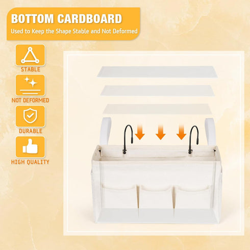 Bedside Caddy Organizer with Fixed Straps and Water Bottle Holder, 2pcs White for Home, College Dorm, Bunk Bed