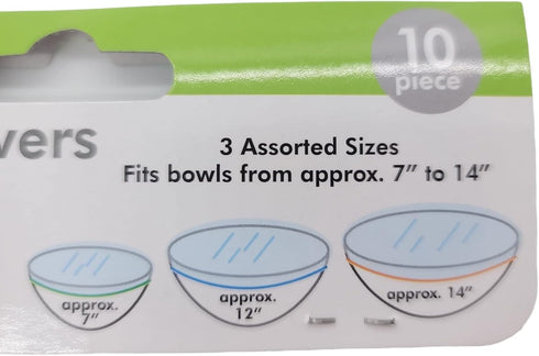 10-Piece Reusable Fitted Elastic Food Bowl Cover Set - Includes 3 Sizes Fitting From 7" to 14" Bowls (1 Set) by Handy Housewares