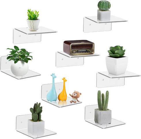 8 Pack Small Wall Shelf, 4'' Acrylic Shelves Display Ledges for Storage
