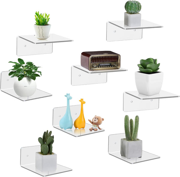 8 Pack Small Wall Shelf, 4'' Acrylic Shelves Display Ledges for Storage